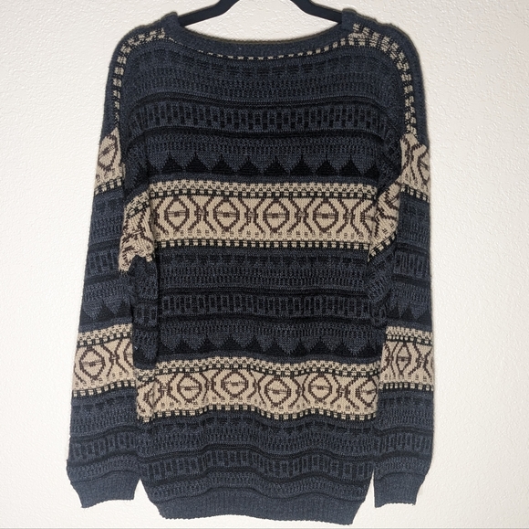 Navy Black & Cream Grampa Sweater with Intricate Designs - Picture 3 of 3